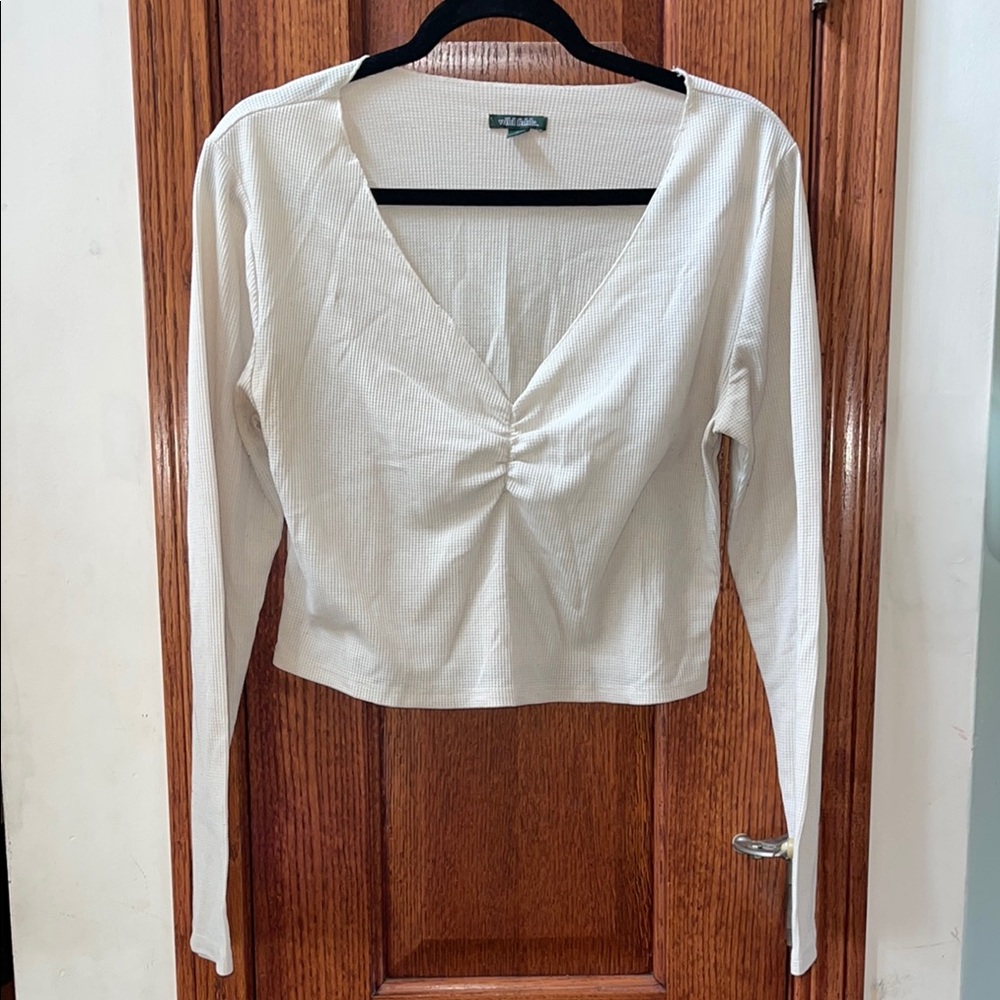 Wild Fable White Ruched Waffle Crop Top
